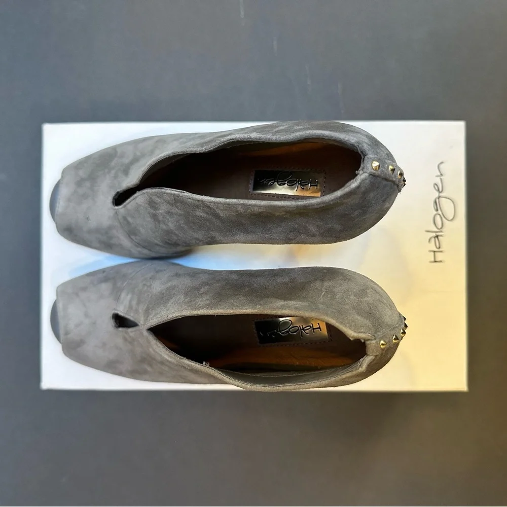 NWT Suede Halogen Katrina Peep-Toe Heeled Booties - Picture 6 of 8